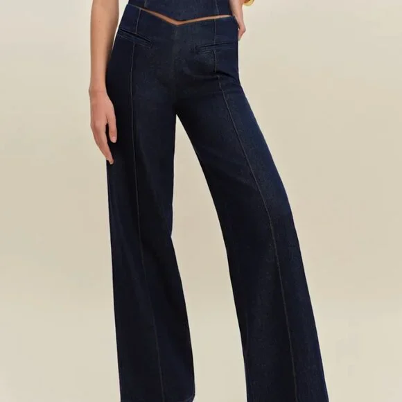 Reformation Arana Stretch Low Rise Trouser Wide Leg Jeans Blue - Size 24 - Picture 3 of 3